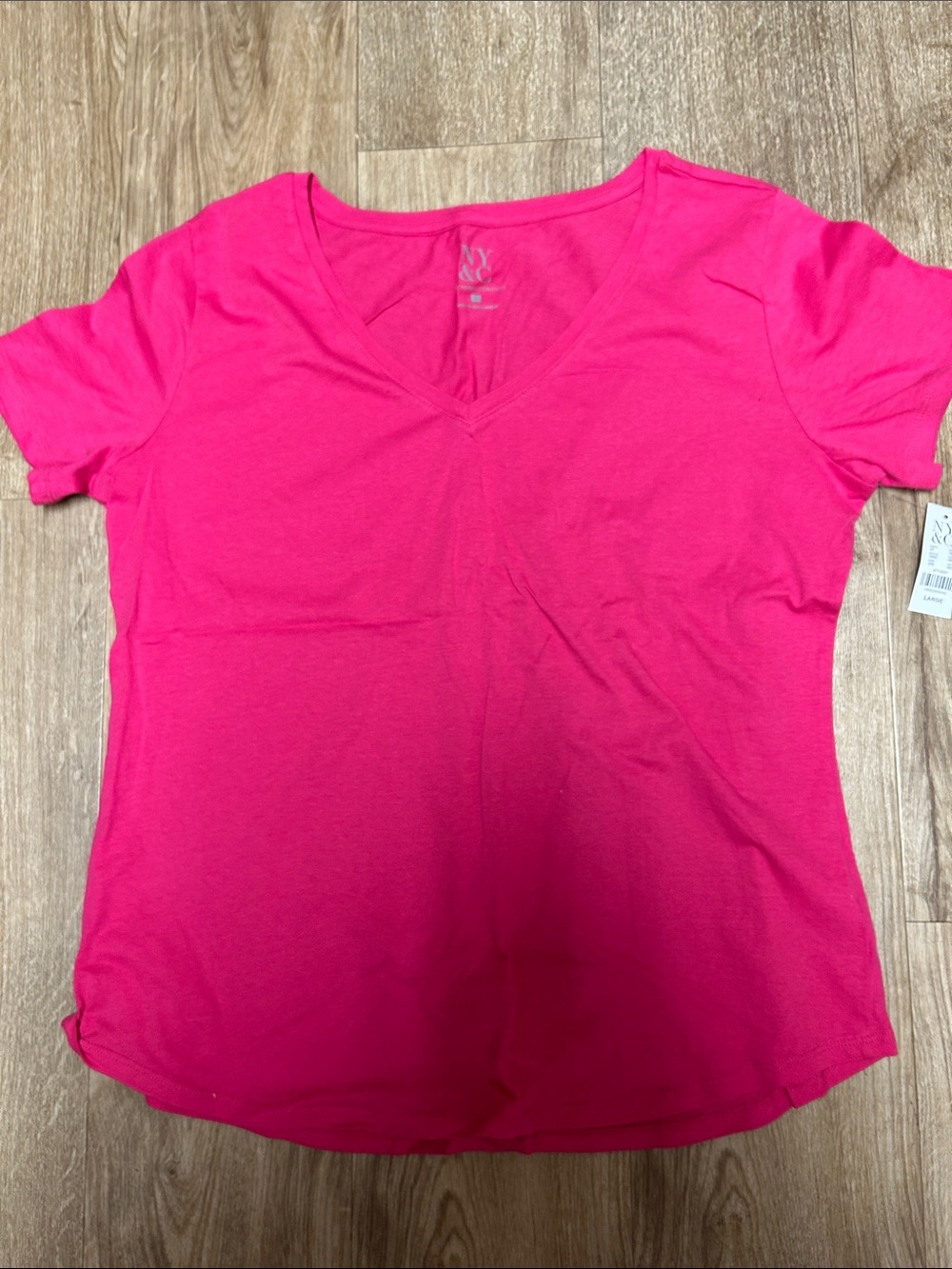 New York & Company Short Sleeve V-Neck Tee - Bright Pink
